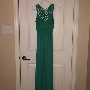 Green statement neckline maxi dress